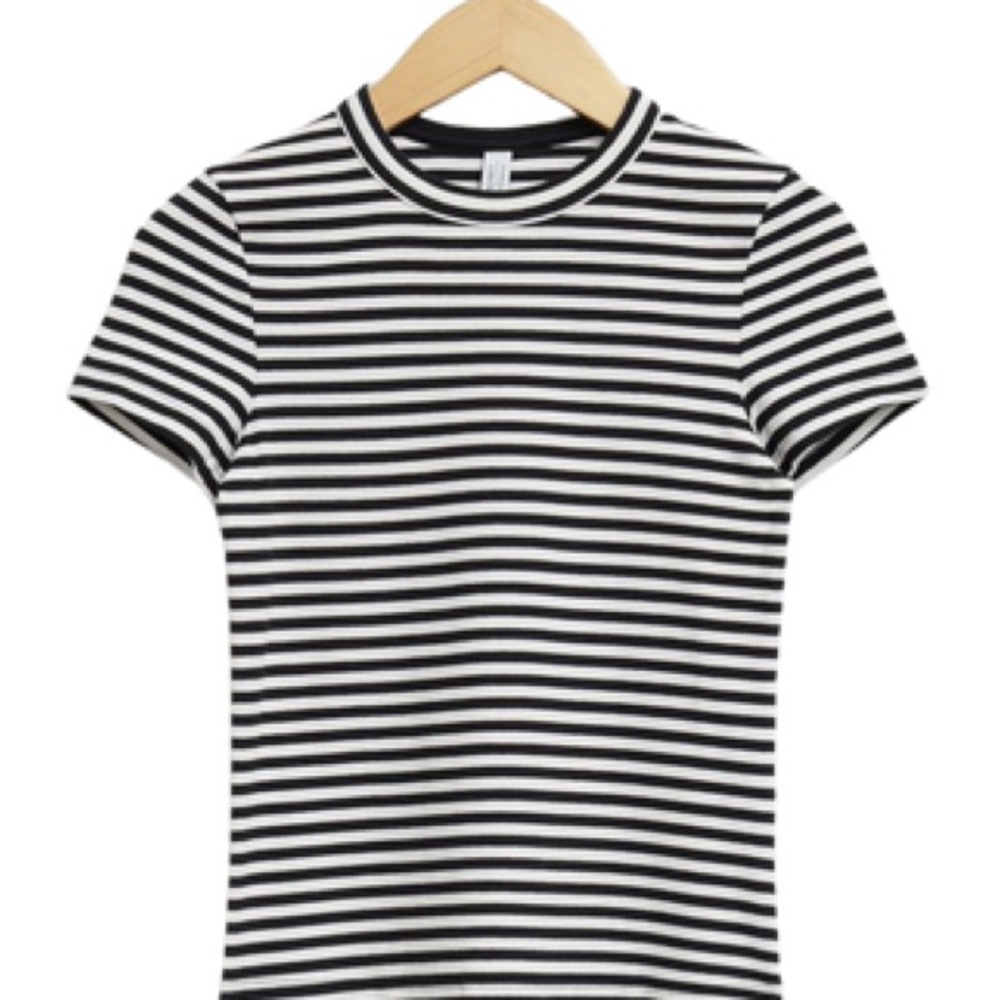& Other Stories ribbed cotton T-shirt in black & cream, size M